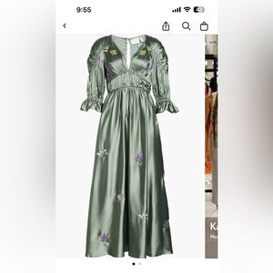 Elegant Green Floral Embroidered Dress
